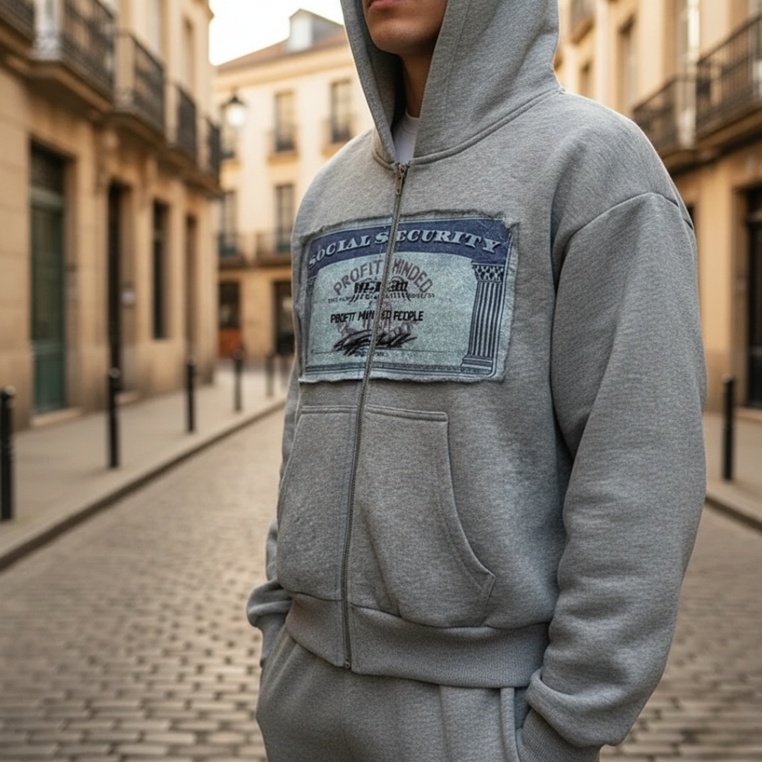 Black gray unisex zip-up hoodie with flannel lining and adjustable hood for cozy casual wear