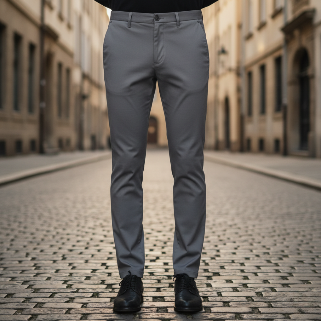 Men's gray polyester pants slim modern fit breathable durable everyday versatile style