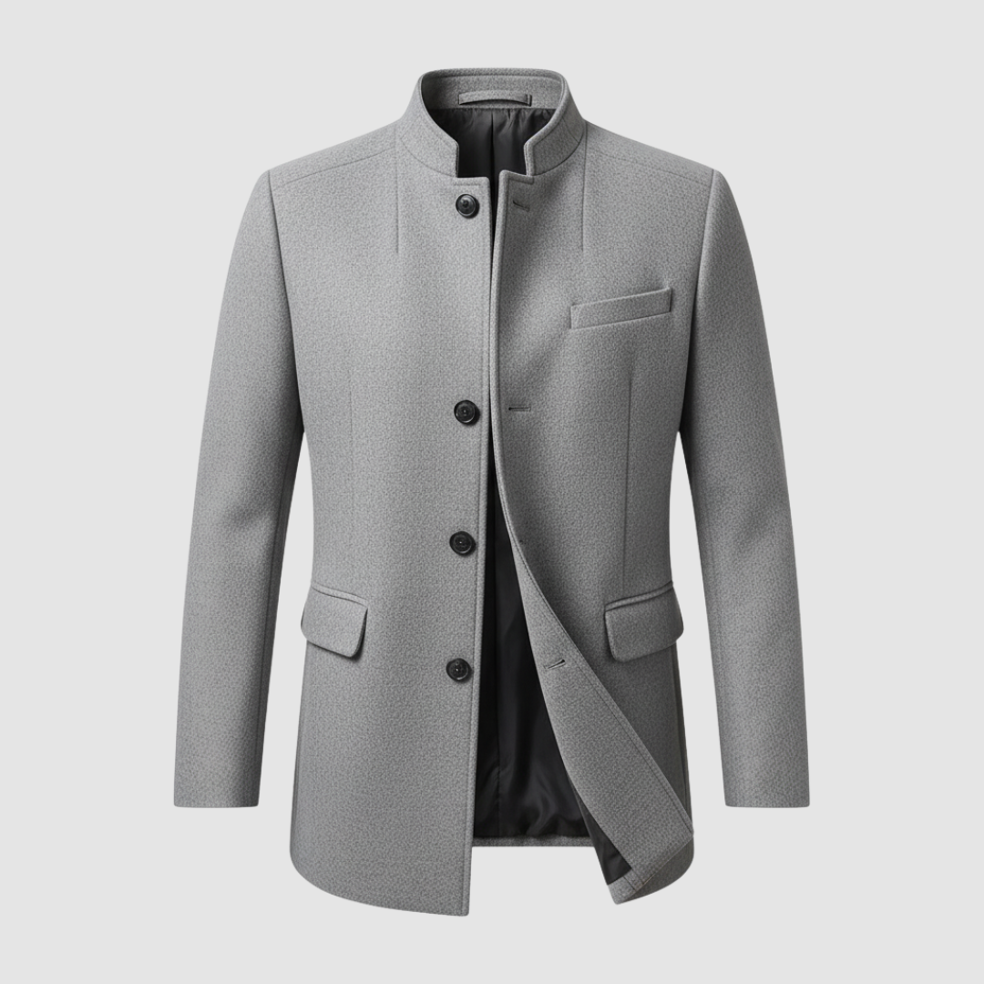 Men's modern slim-cut jacket in navy blue with elegant tailoring, versatile formal casual wear