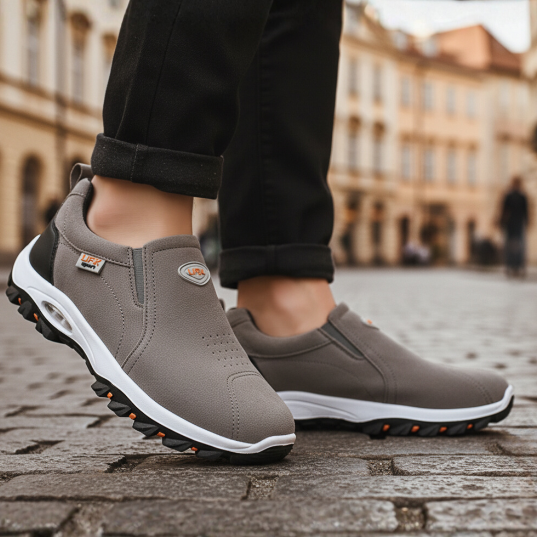 Men's laceless slip-on sports shoes in neutral tones, lightweight casual sneakers for daily walking