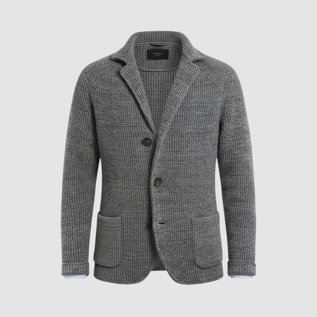 Men's honeycomb knit blazer notched collar two-button closure textured mid-weight versatile jacket