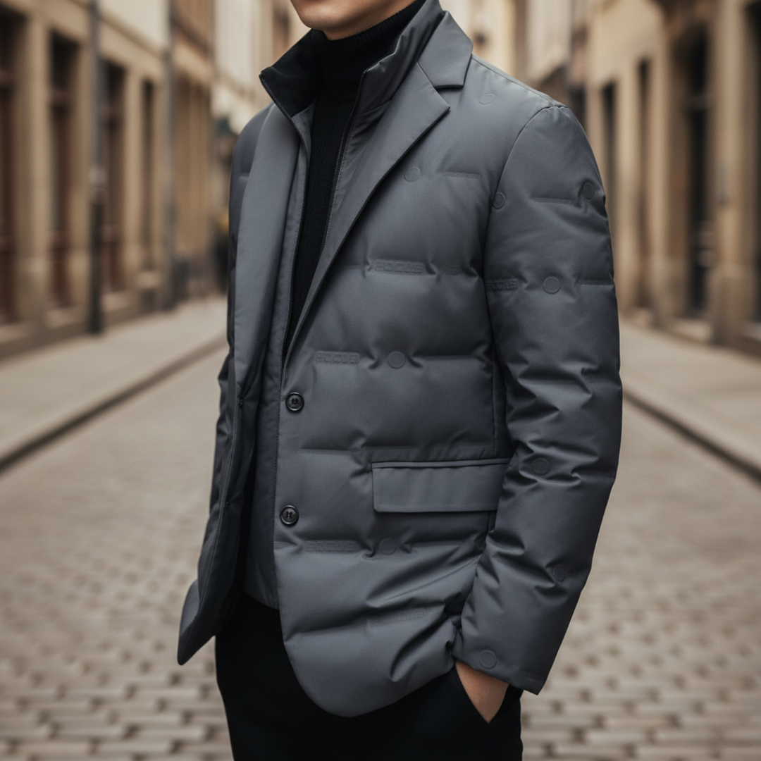 Men's padded casual jacket in black green gray long sleeve button closure with side pockets