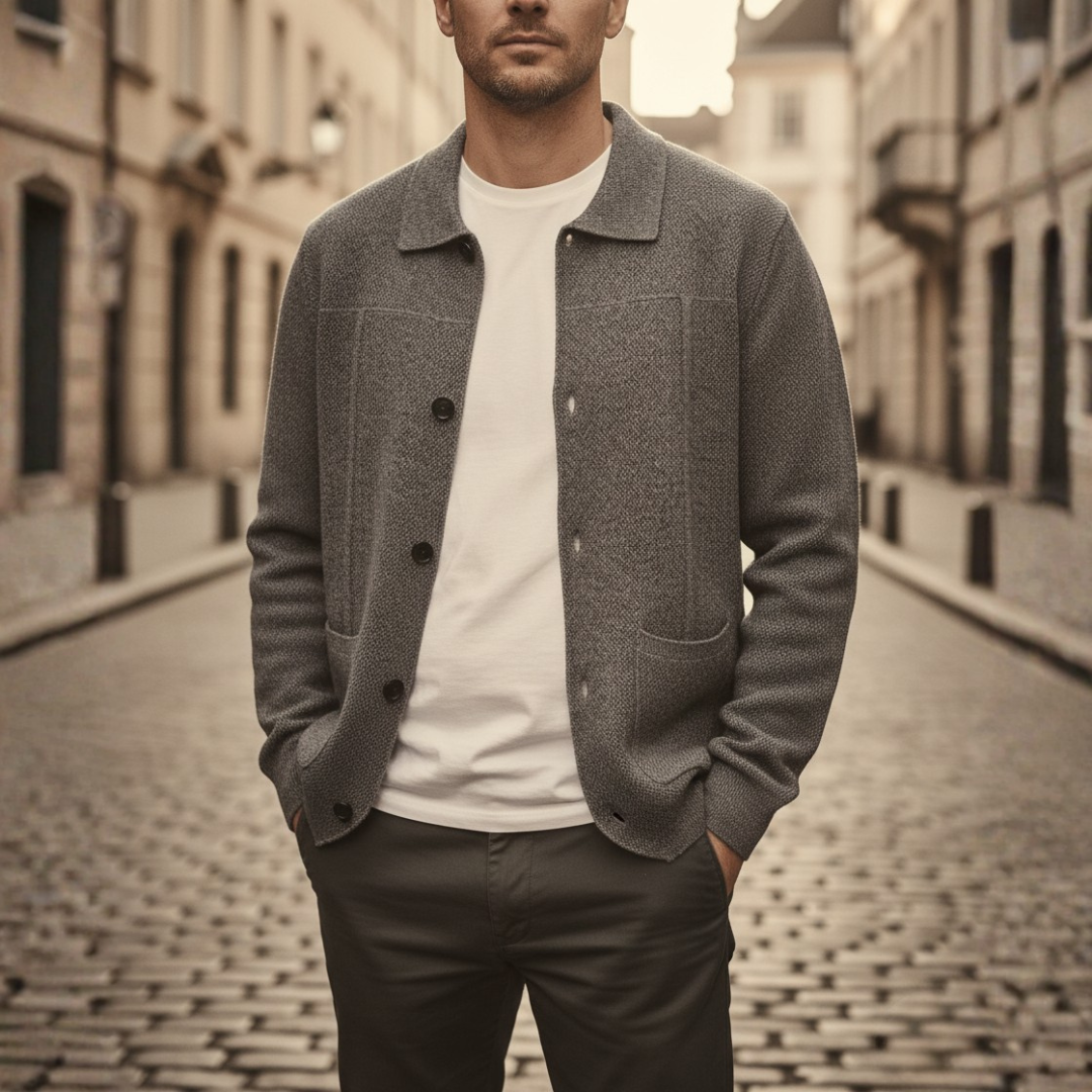 Men's soft yarn knit cardigan button front classic collar casual semi-formal everyday layer