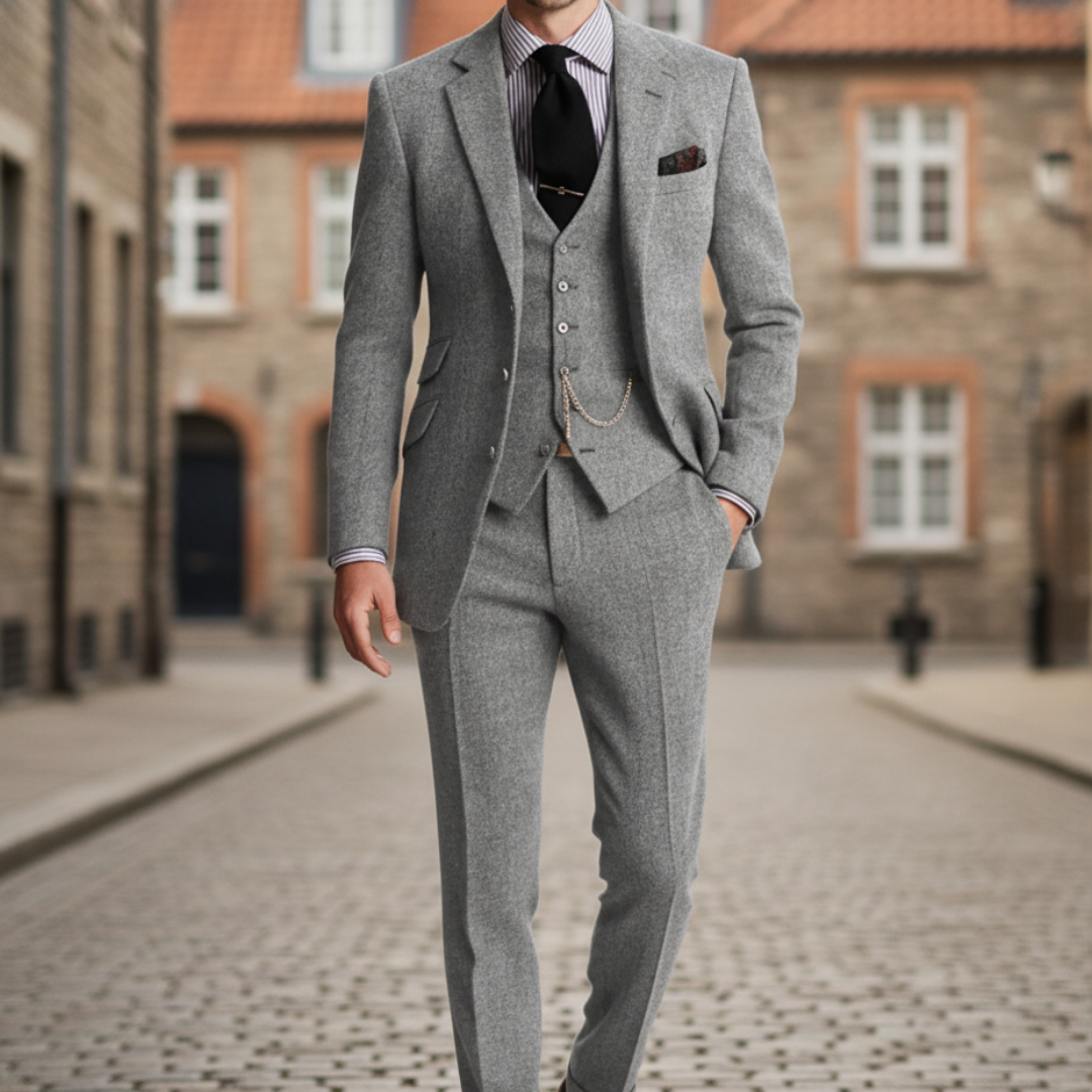 Men's slim fit three-piece suit set jacket pants vest formal wedding business elegant