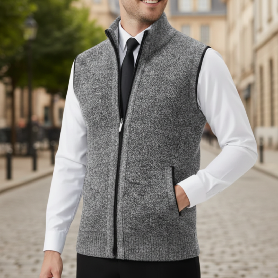 Men's lightweight zip vest high collar layering essential in black blue brown gray red casual fit