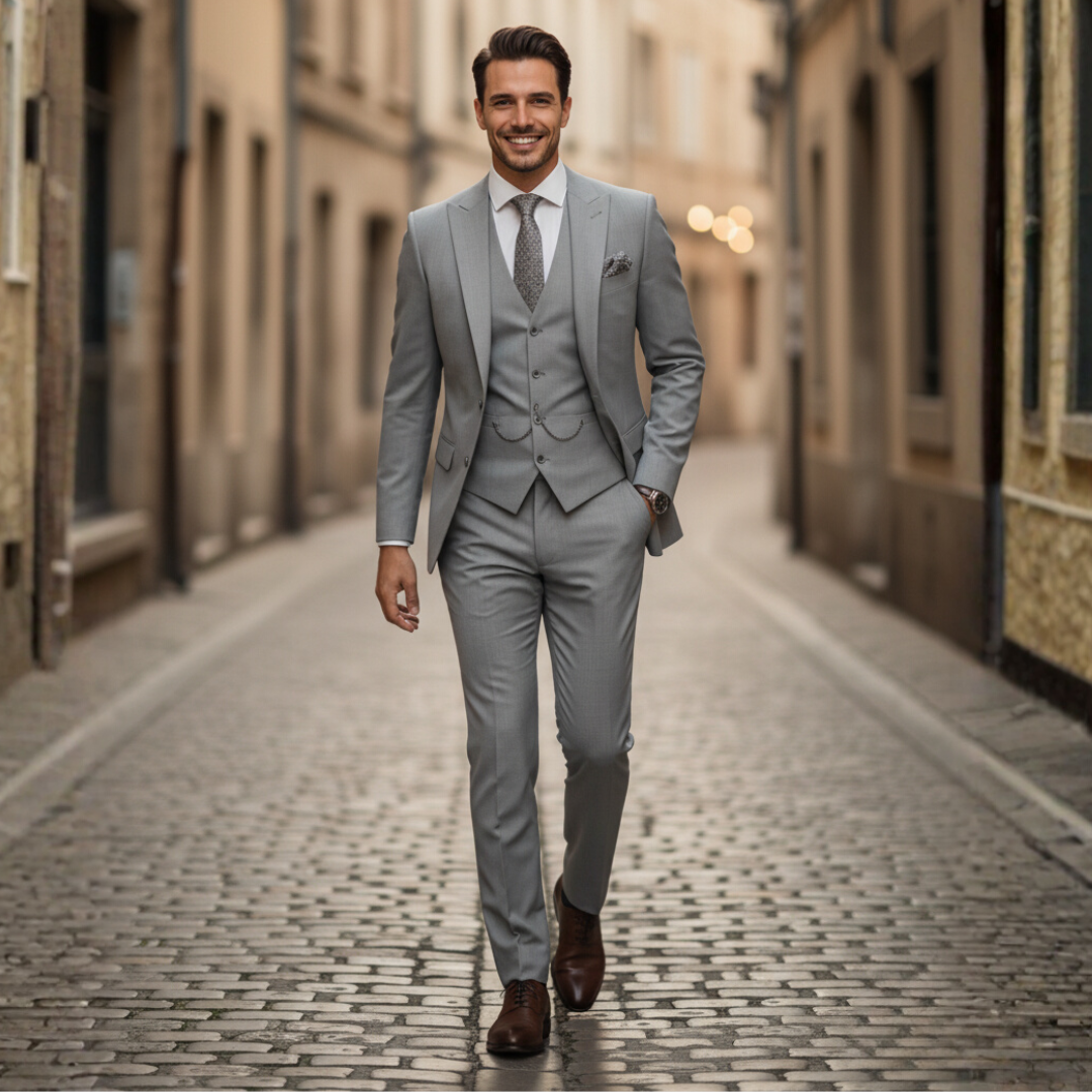 Men's slim fit two-piece suit set classic black formal jacket and pants with tailored silhouette