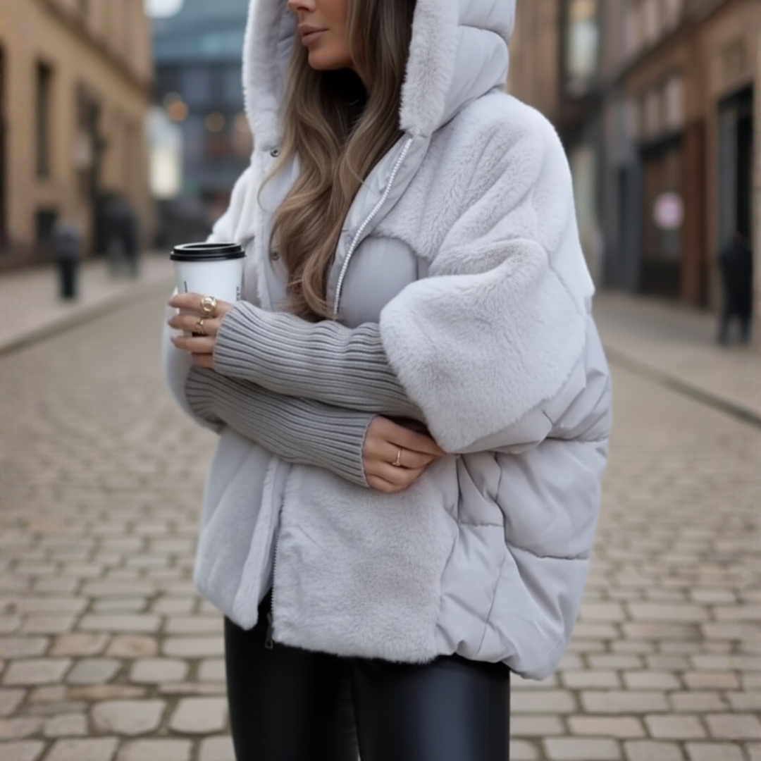 Women's hooded down jacket cozy casual fit with front zipper for cold-weather daily warmth