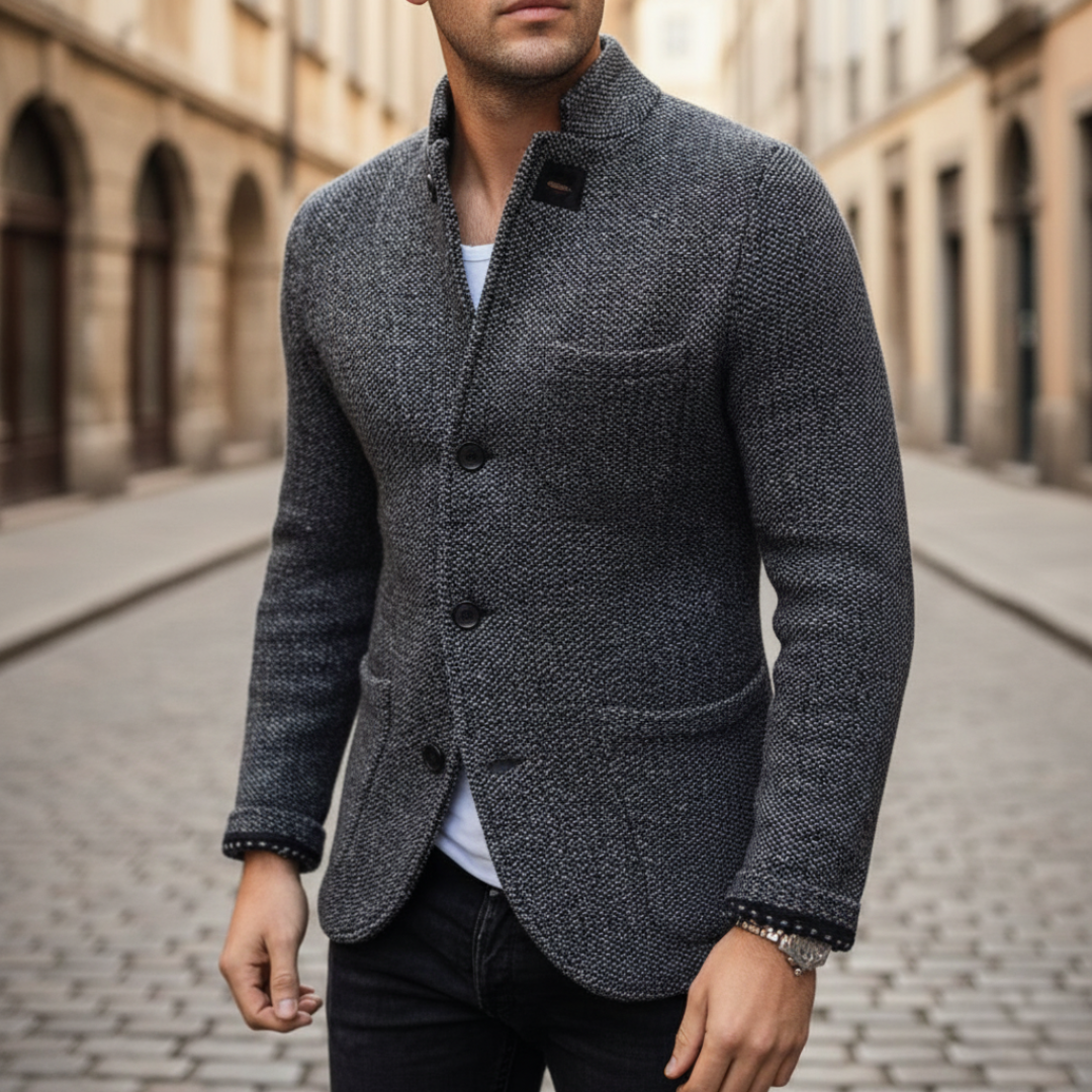 Men's slim fit jacket in black versatile durable fabric for casual and semi-formal all-season wear