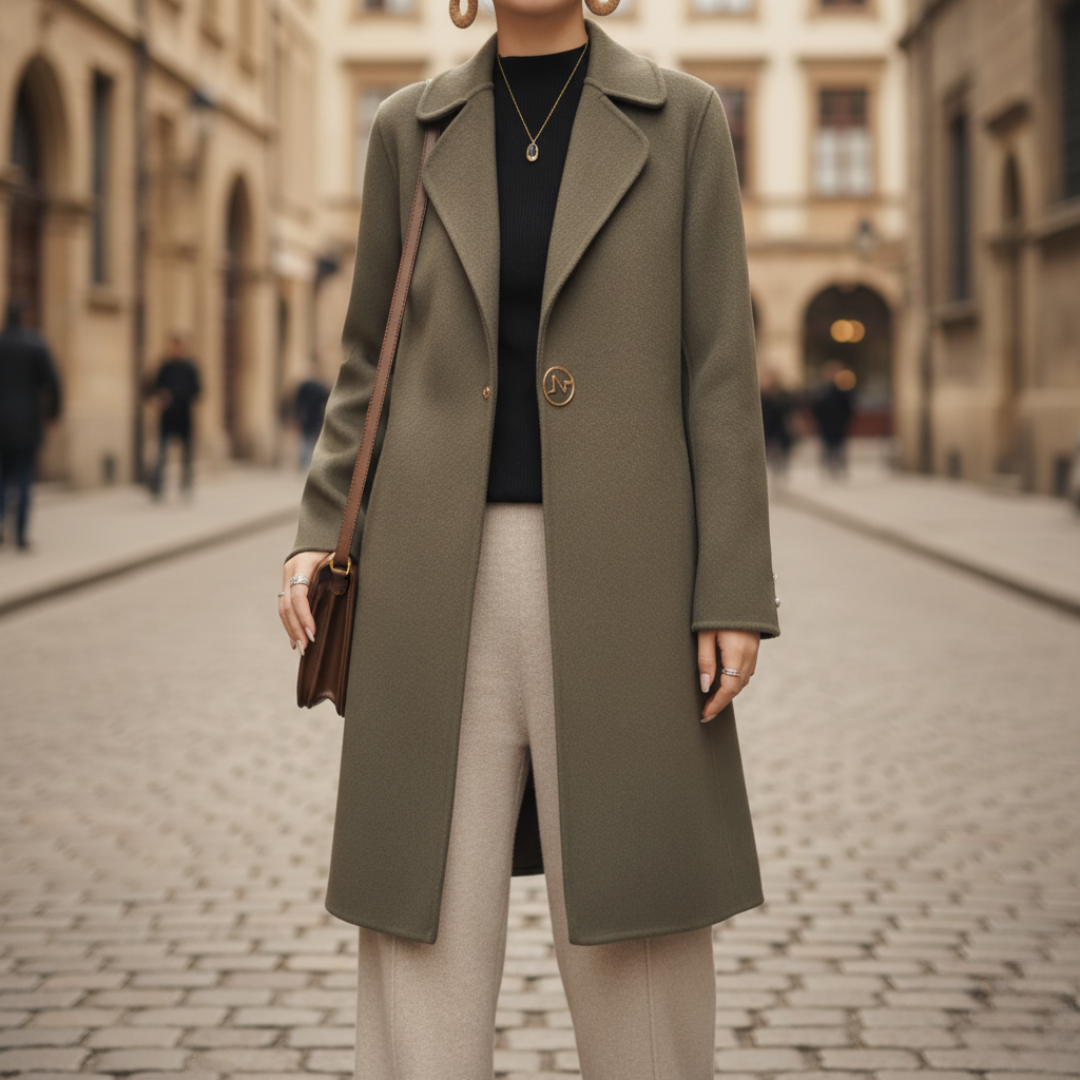 Women's short beige cashmere wool coat double-breasted closure elegant winter outerwear