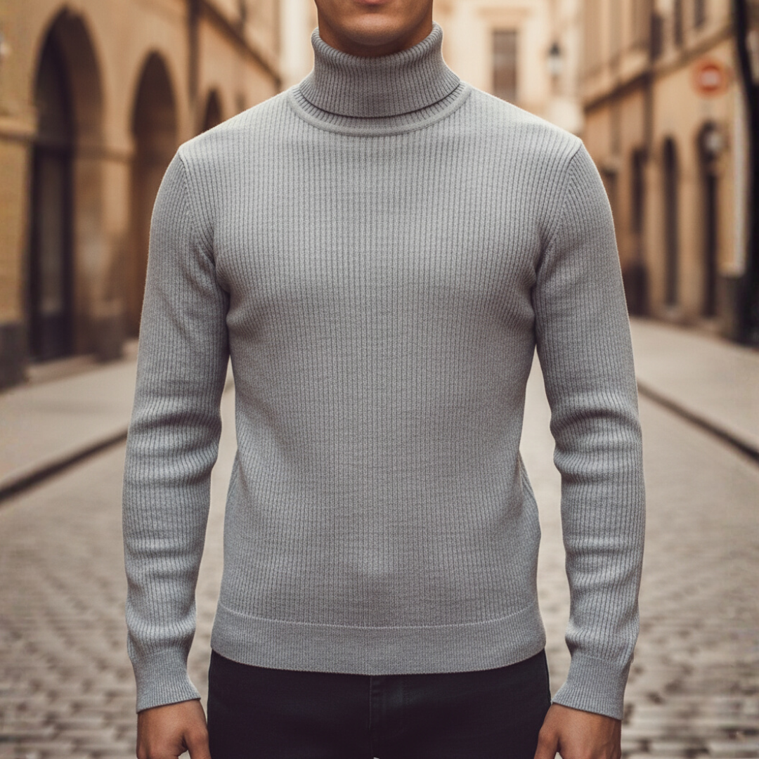 Men's turtleneck sweater in mixed material, versatile slim fit for casual or semi-formal winter wear