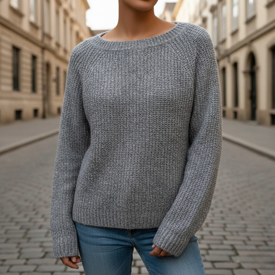 Women's long sleeve polyester knit sweater round neckline cozy casual fit in black orange green
