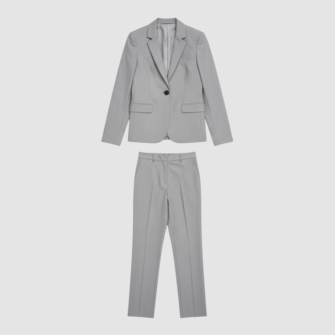 Custom-made women's two-piece suit elegant tailored jacket and trousers with two-button closure