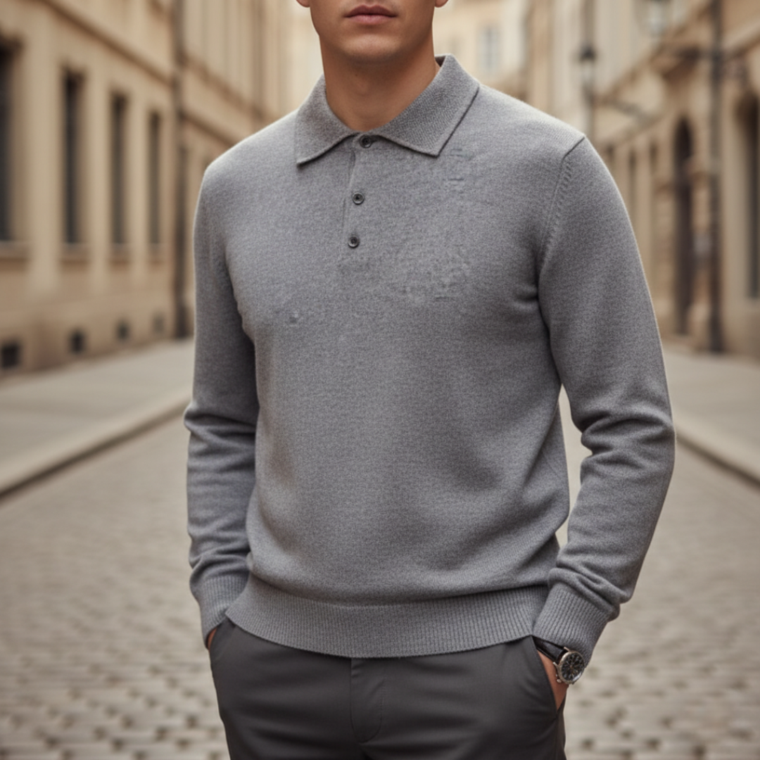 Men's polo collar knit sweater comfortable regular fit button closure casual formal versatile