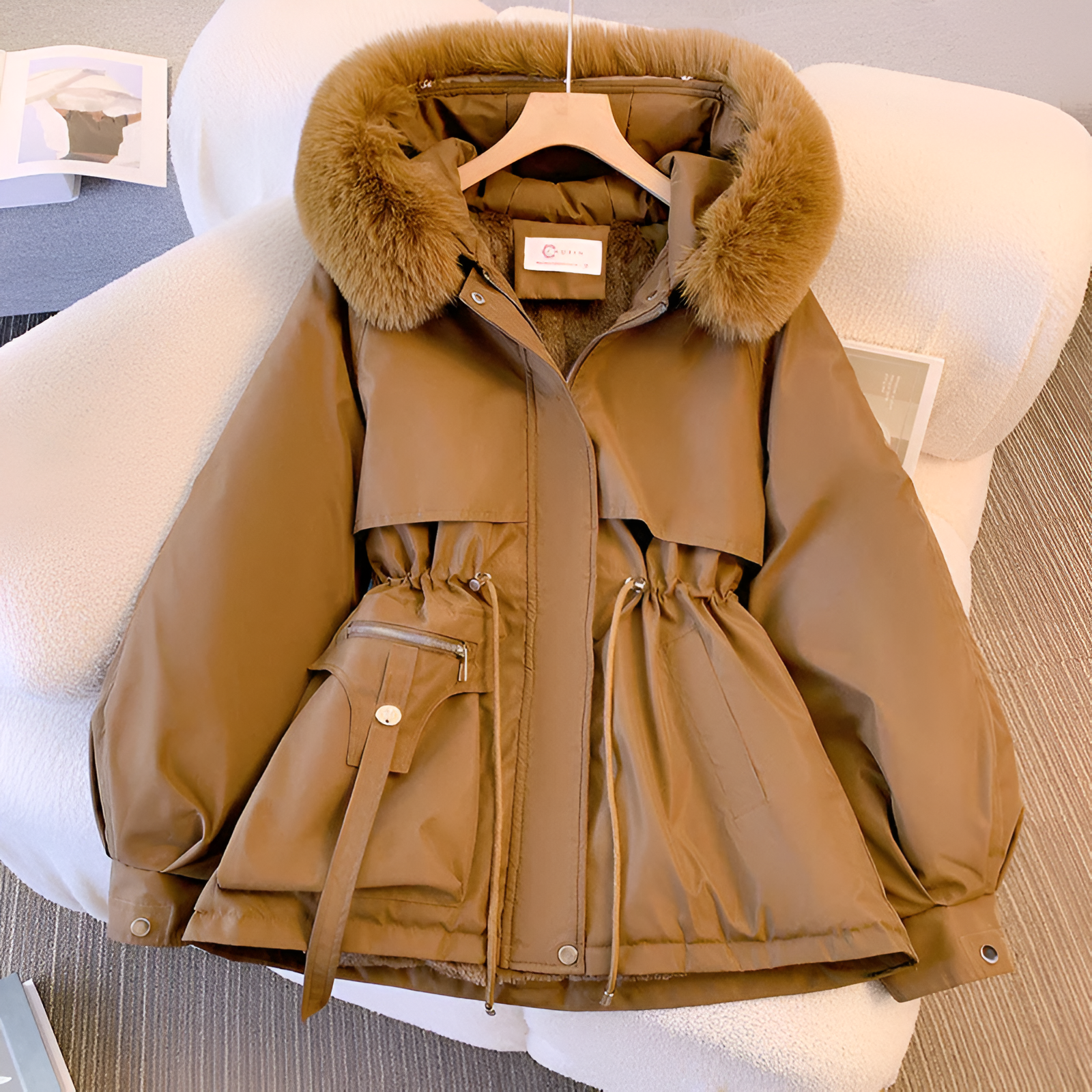 Women's hooded winter parka with fleece lining, tailored silhouette for cold-weather everyday wear