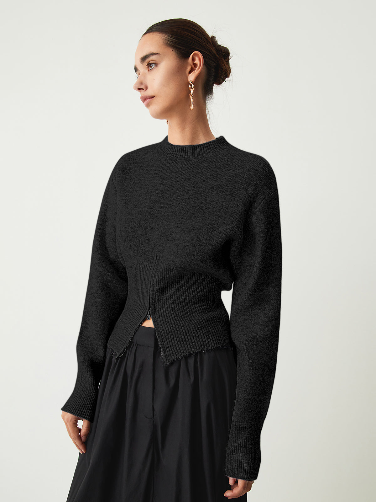 Women's fuzzy half-zip sweater in cozy knit with high-stretch regular fit and adjustable neckline