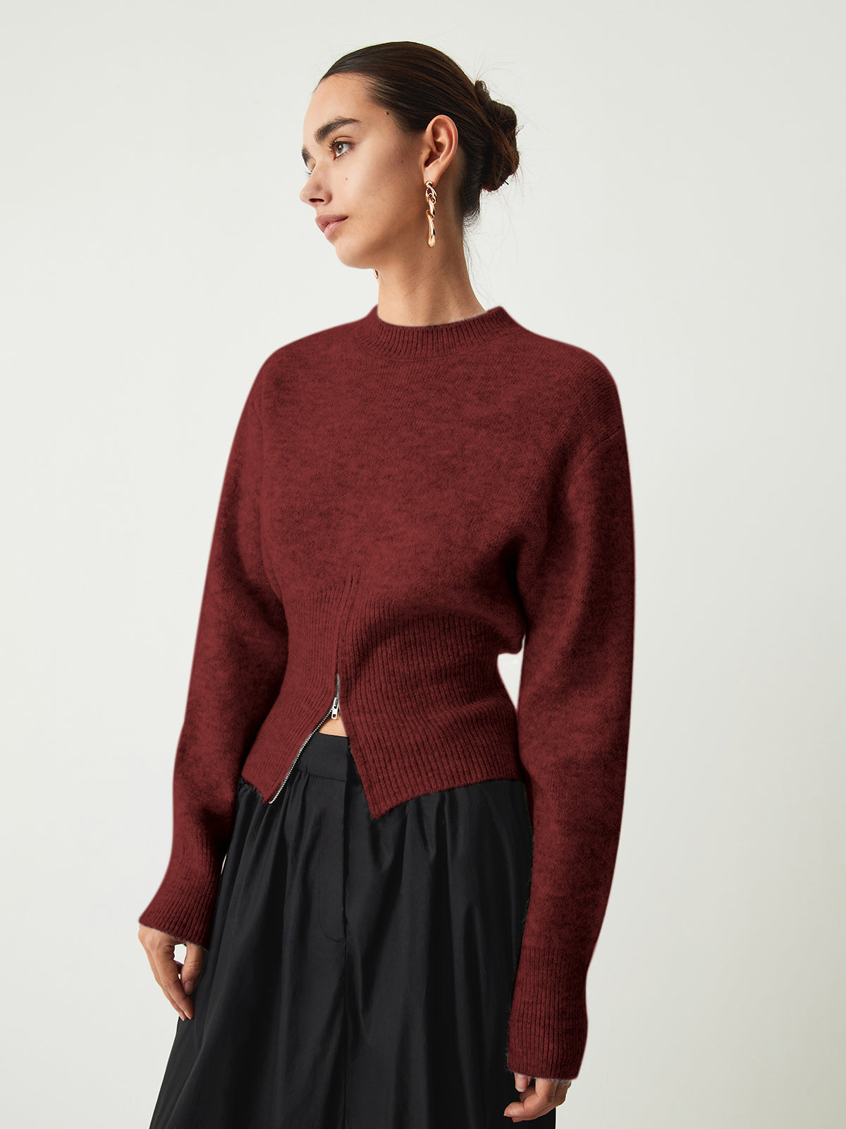 Women's fuzzy half-zip knit sweater in casual regular fit with high-stretch cozy warmth