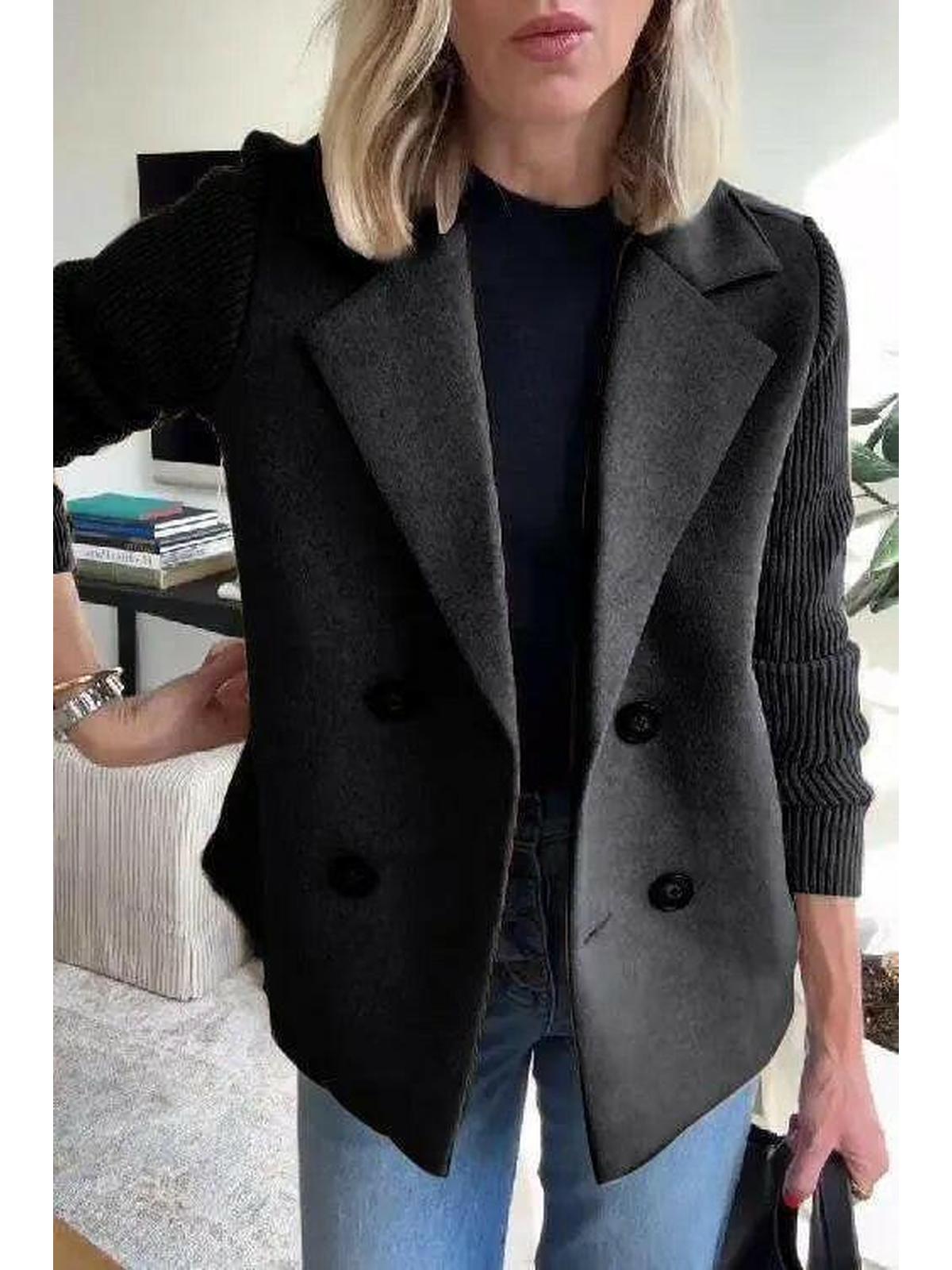Harper relaxed beige patchwork coat with button-front closure and cosy casual silhouette for women