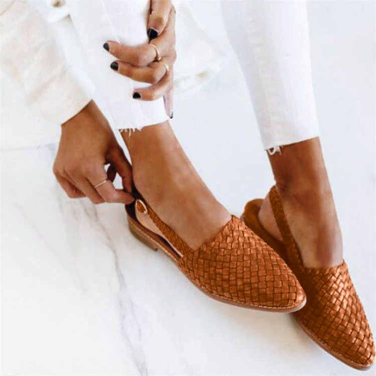 Women's woven slingback pointed-toe flats with breathable upper and adjustable slingback strap