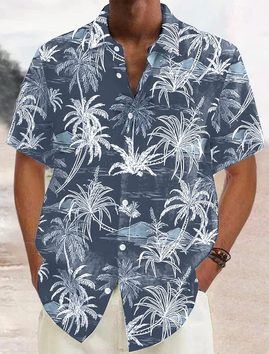 Men's lightweight linen Hawaiian beach shirt relaxed fit tropical print breathable summer style