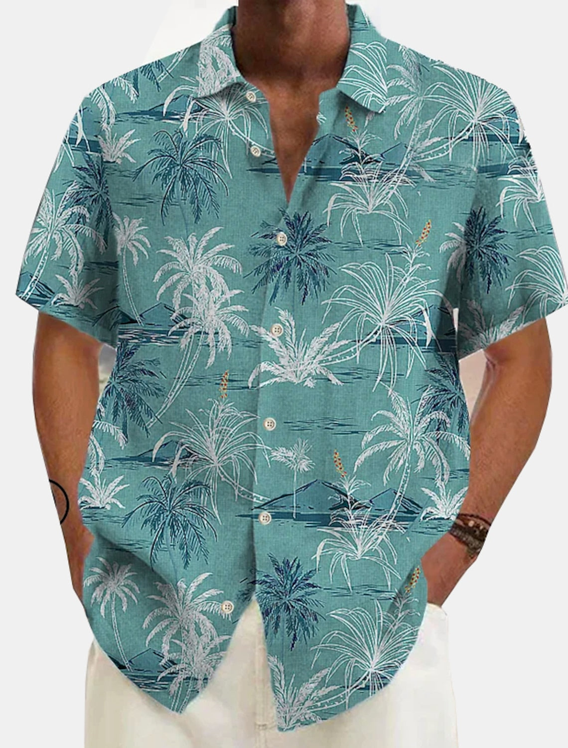 Men's lightweight linen Hawaiian beach shirt relaxed fit tropical print breathable casual summer style