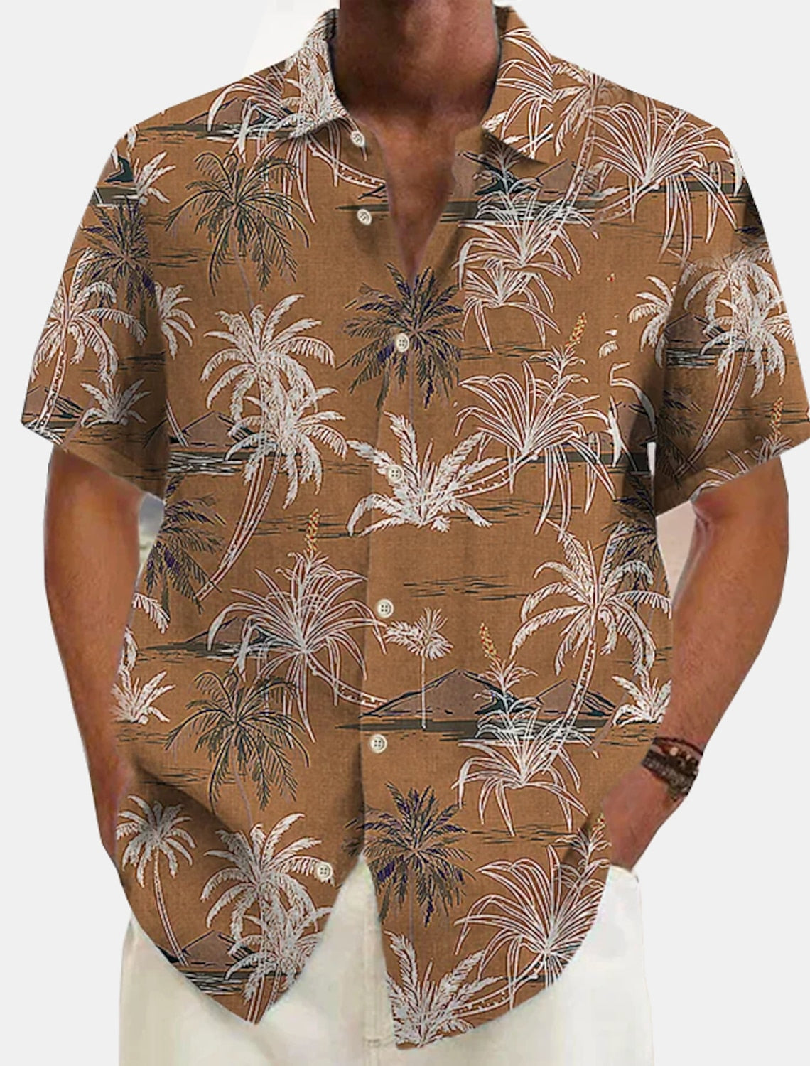 Men's lightweight linen Hawaiian beach shirt relaxed fit tropical print breathable summer style