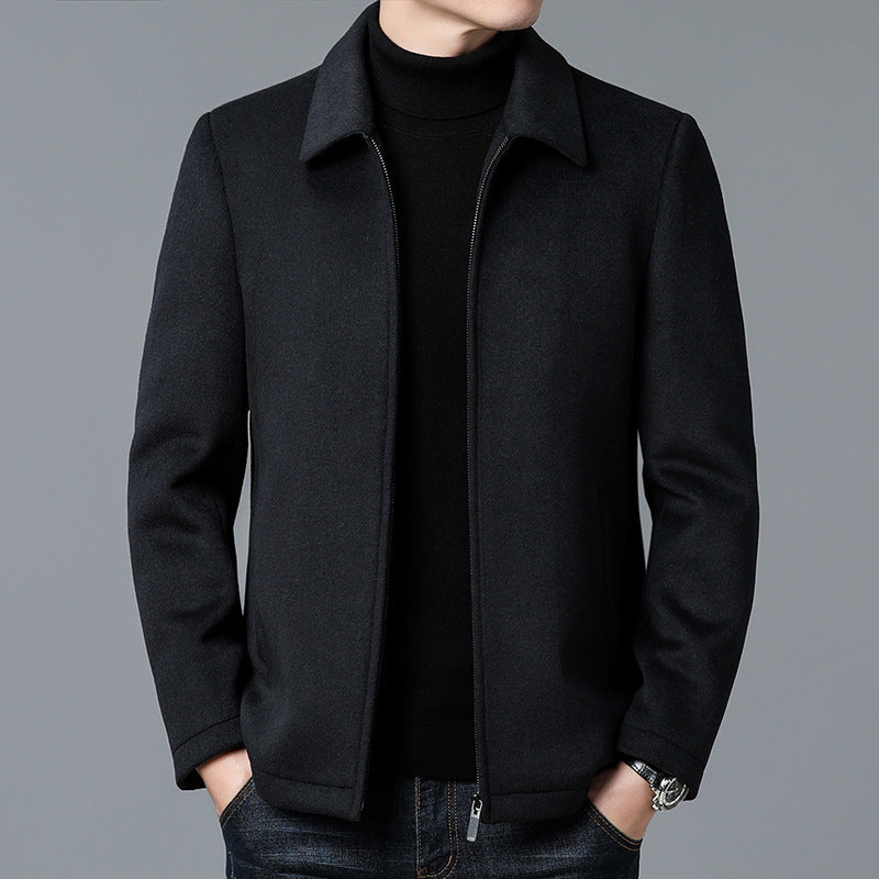 Men's tailored fit hip-length jacket zipper closure smart casual soft luxury fabric slim silhouette