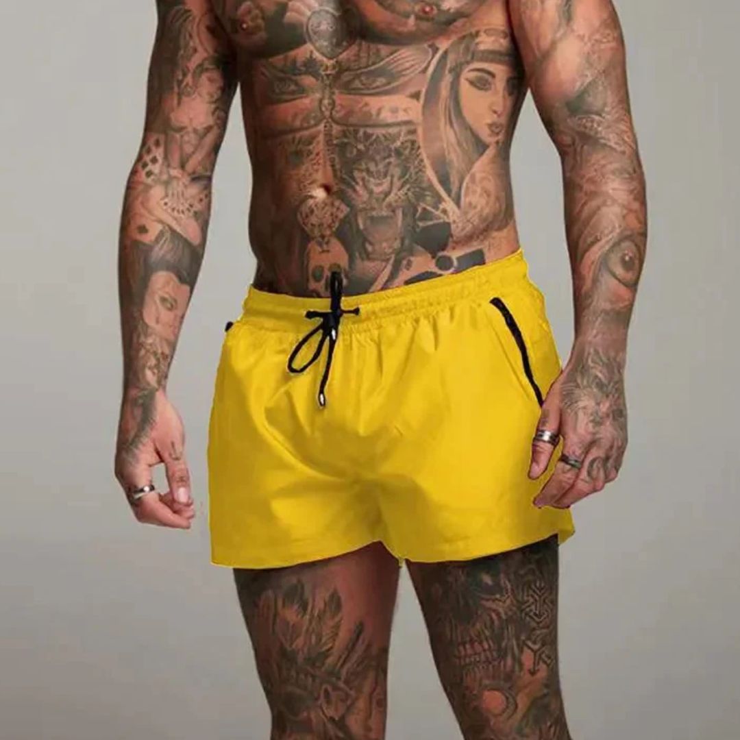 Men's slim fit swim trunks quick-dry breathable fabric with zipper pockets for active beachgoers