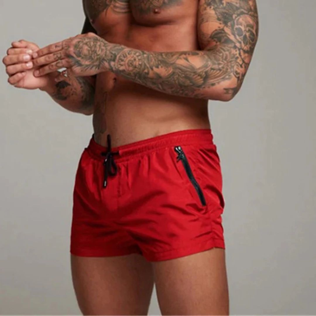 Men's slim fit swim trunks quick-dry breathable fabric with zipper pockets for active beachgoers