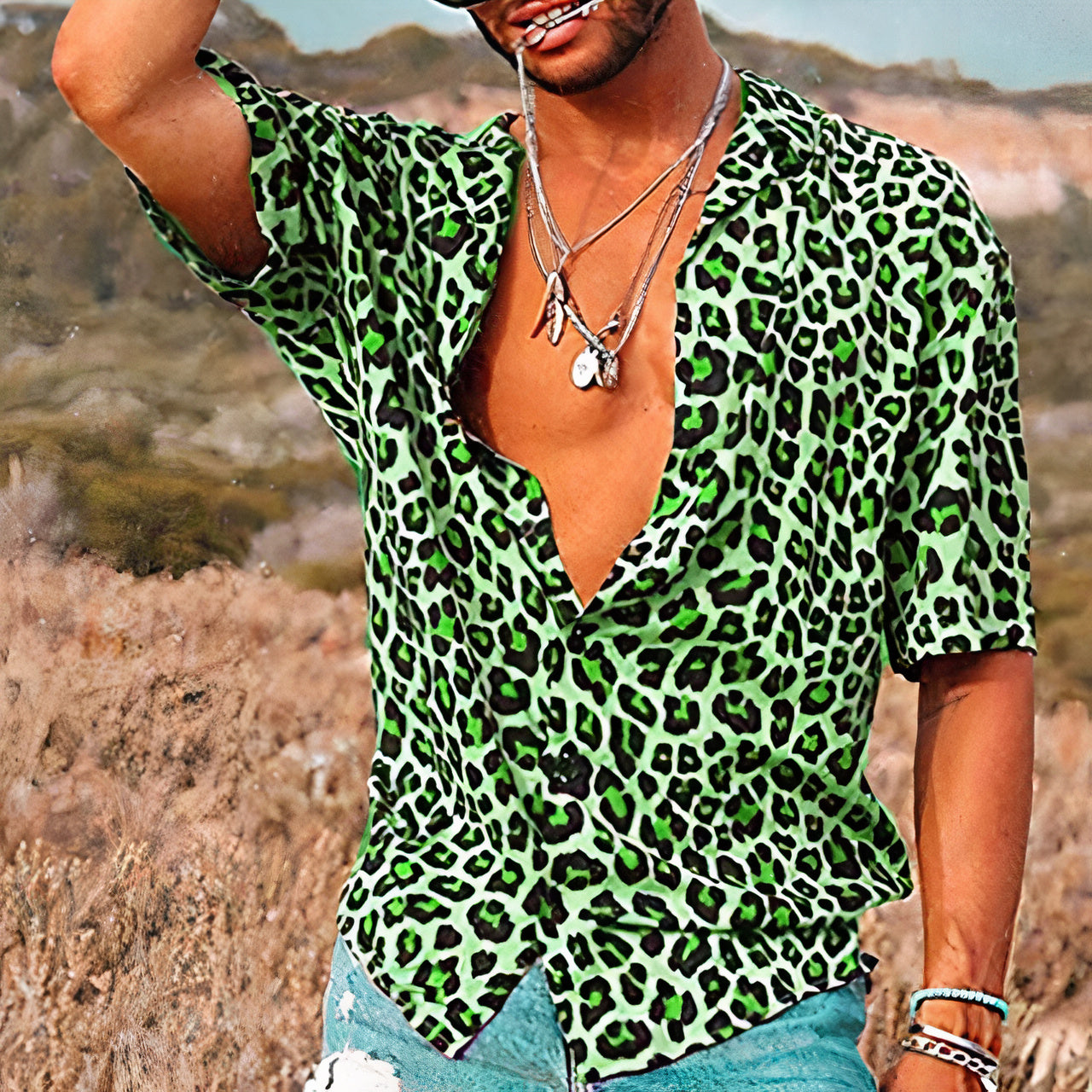 Men's leopard print shirt lightweight breathable bold casual summer party wear fashion-forward style