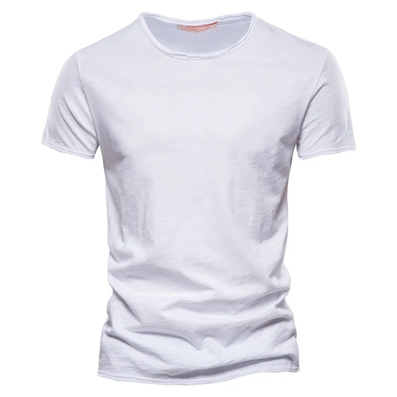 Men's slim fit crew neck white cotton blend t-shirt with short sleeves and streamlined modern silhouette