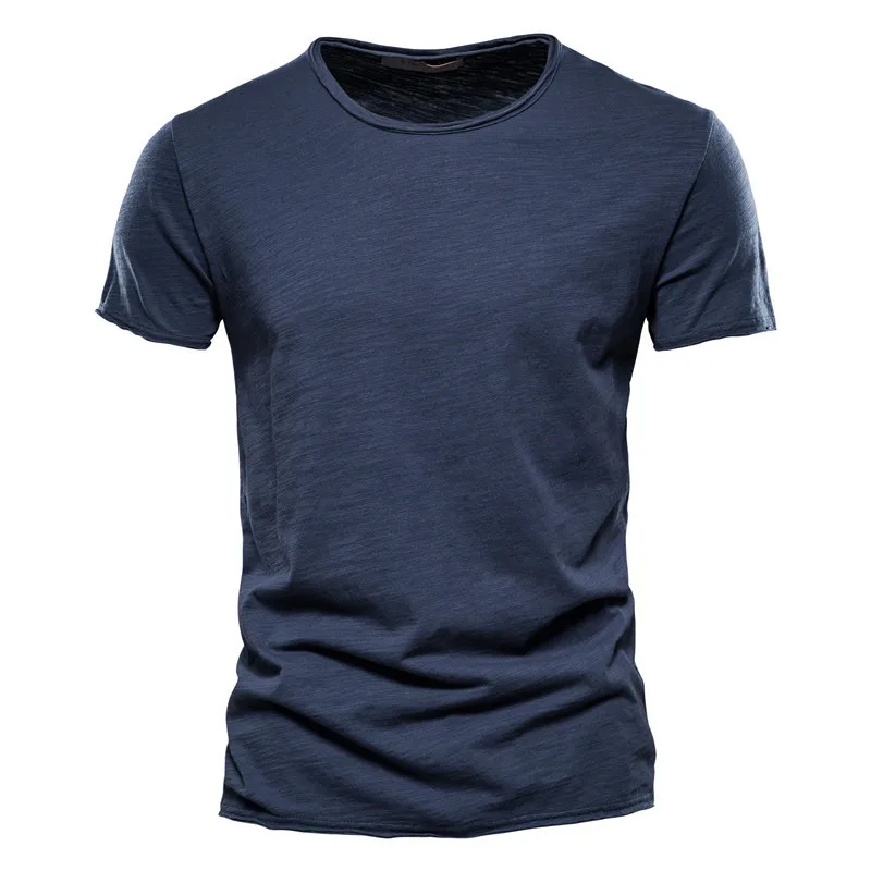 Men's slim fit crew neck white cotton blend t-shirt with short sleeves, breathable everyday wear
