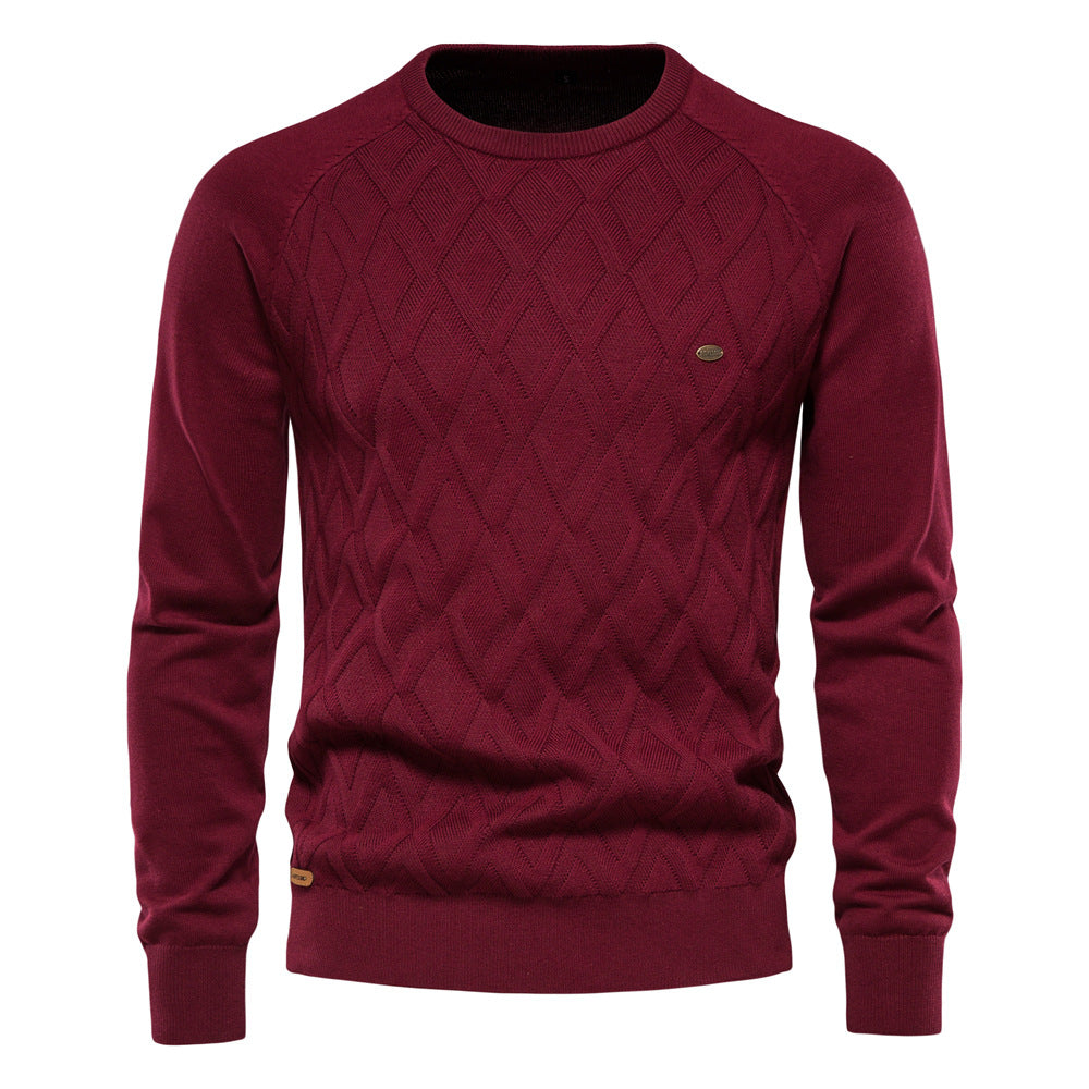 Men's diamond knit crew neck sweater regular fit with subtle textured pattern for versatile everyday wear