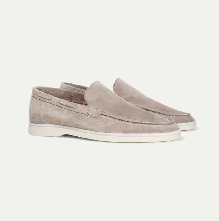 Men's suede leather loafers in classic silhouette, slip-on style with refined luxury finish for smart-casual wear