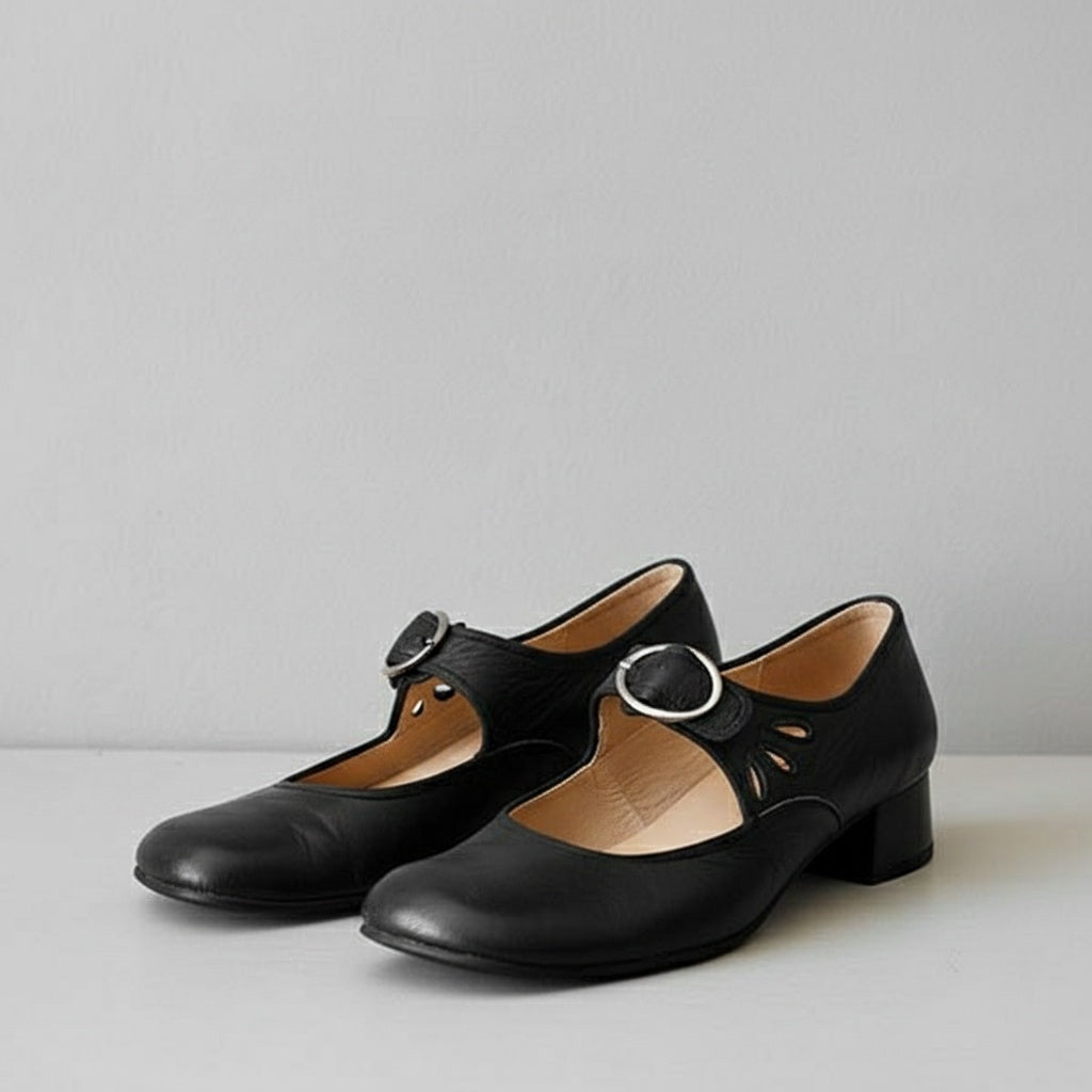 Mia women's brown leather low heel shoes with timeless design for elegant winter everyday wear
