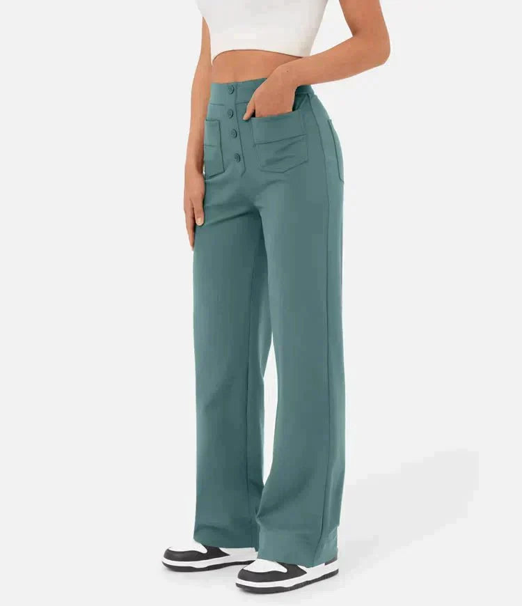 Elsa elastic fit pants organic cotton blend casual beige wide-leg silhouette all-day comfort