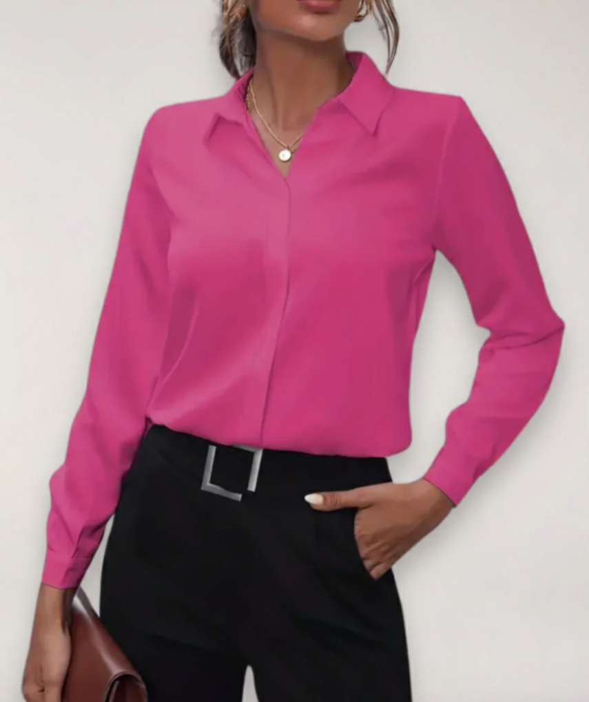 Charlotte women's tailored fit spring office blouse with classic buttoned front for professional wear