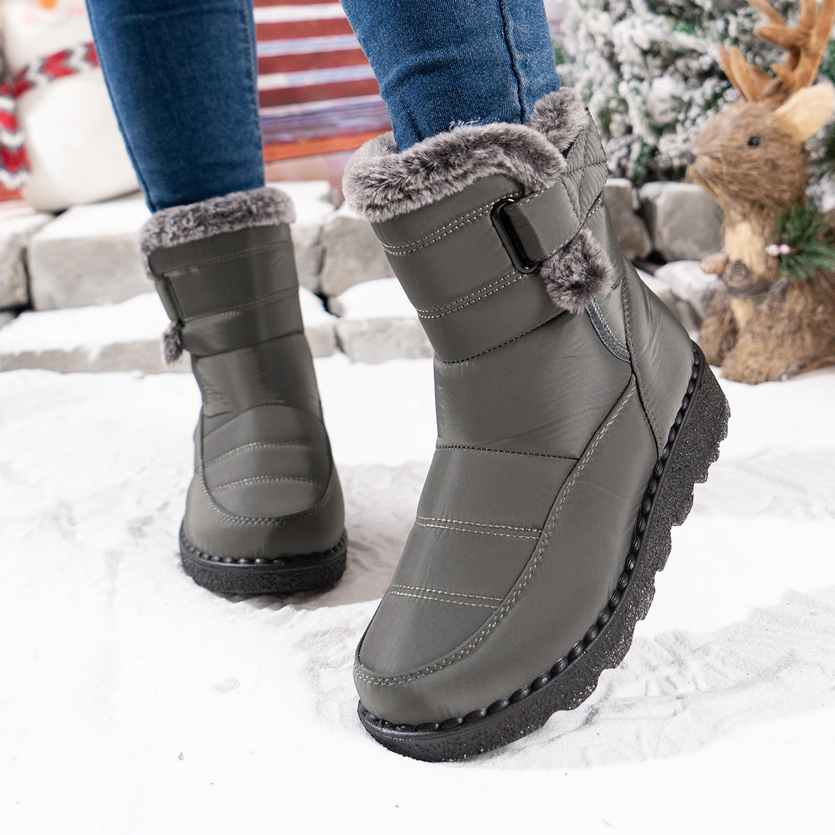 Women's waterproof fleece-lined snow boots with Velcro closure, anti-slip sole for winter warmth