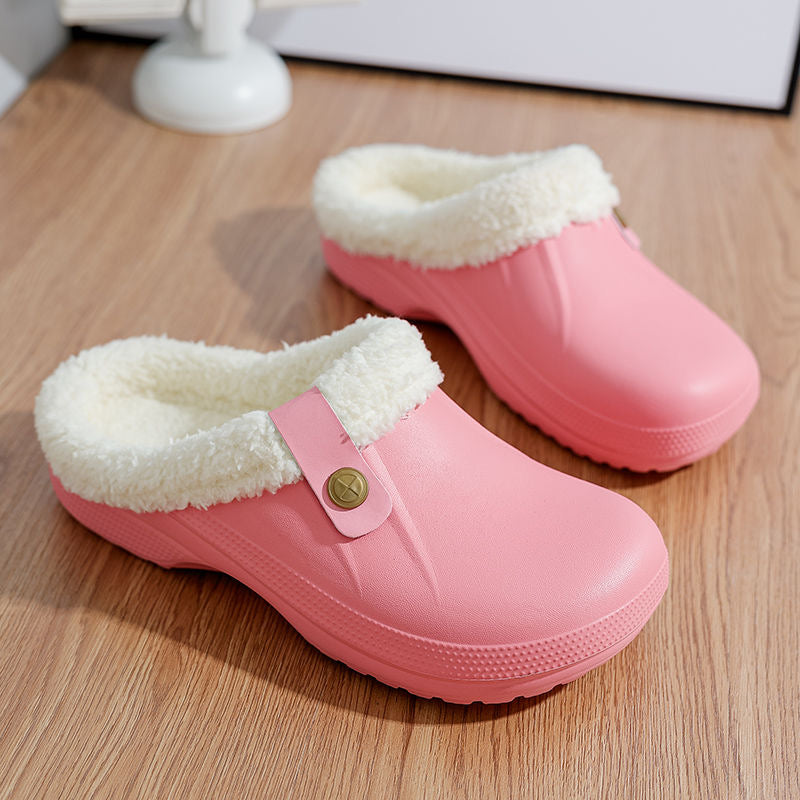 Women's wide fit winter slippers fleece-lined waterproof upper non-slip sole indoor comfort