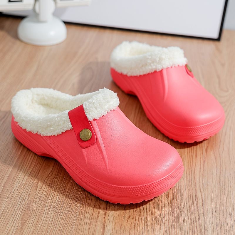 Women's wide fit winter slippers fleece-lined waterproof upper non-slip sole indoor comfort