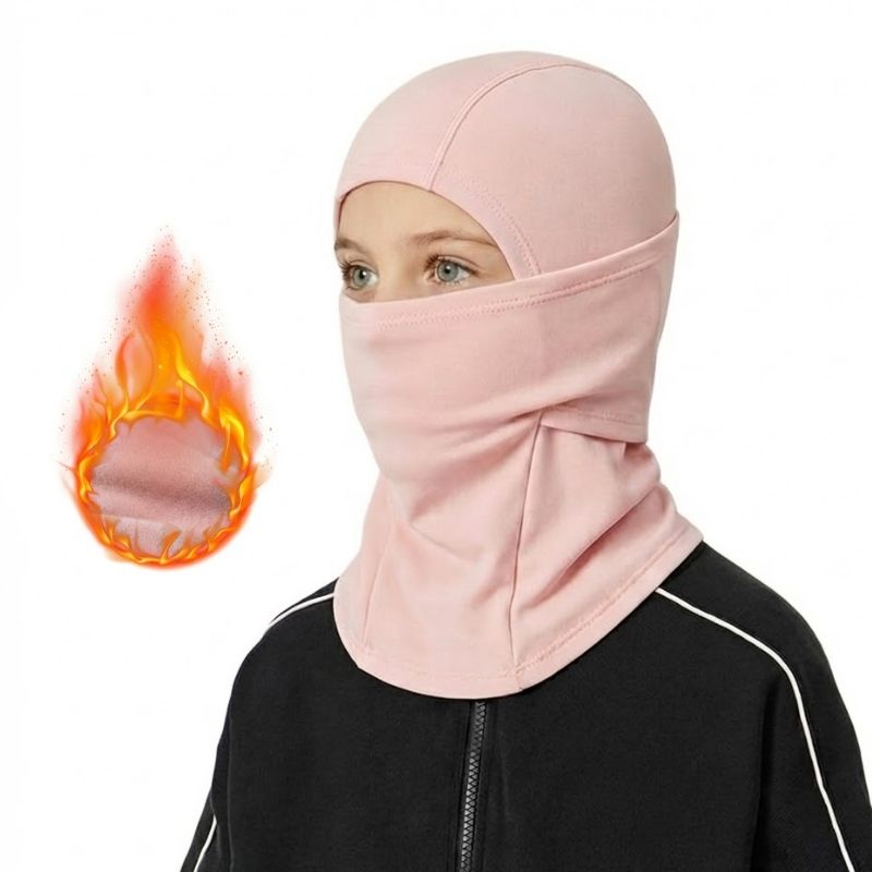 Kids thermal balaclava full face mask in black windproof fleece for winter ski and cycling ages 7–15