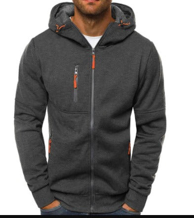 Men's full-zip hoodie sweatshirt in solid color with kangaroo pockets and cozy urban fit