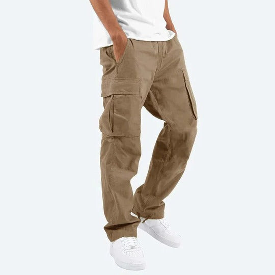 Men's straight-fit cargo pants with multiple utility pockets, durable build for work and outdoor wear