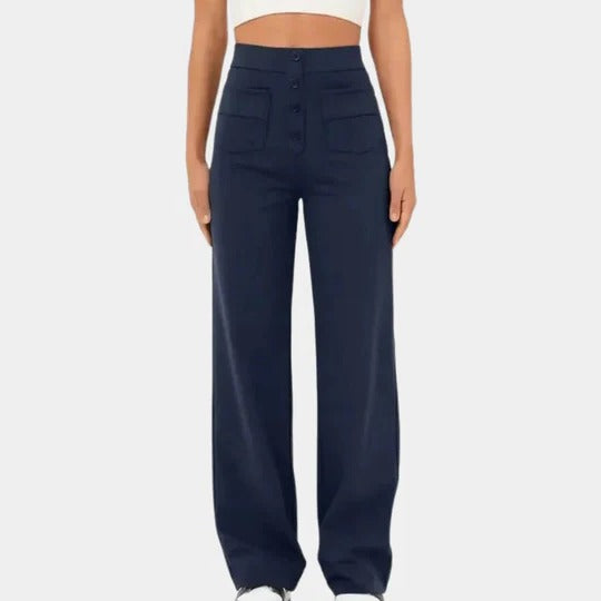 Women's high waisted straight-leg trousers with structured fit and full-length silhouette