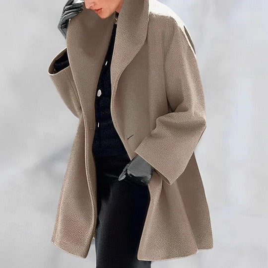 Women's belted wrap winter coat A-line silhouette full lining slanted pockets warm everyday jacket