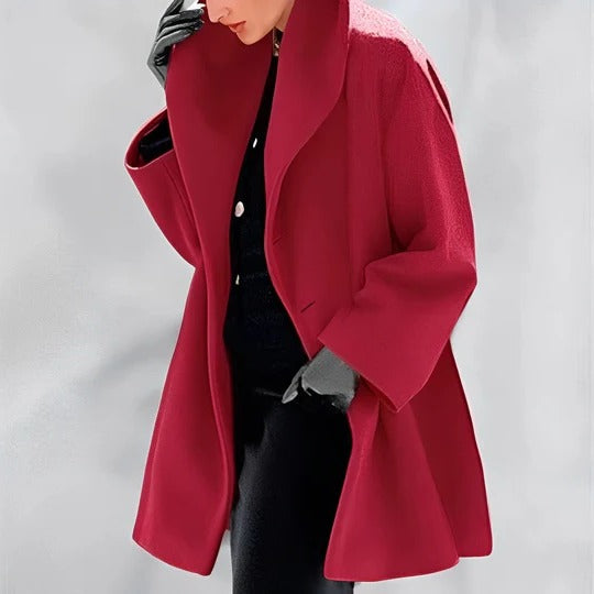 Women's belted winter wrap coat, A-line silhouette, full lining, slanted pockets, adjustable waist belt
