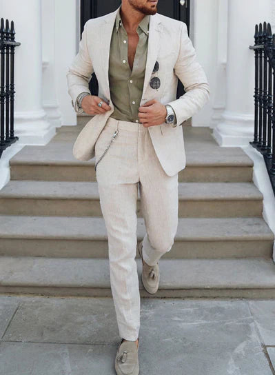 Men's slim fit two-piece wedding suit single-breasted jacket and trousers classic formal look