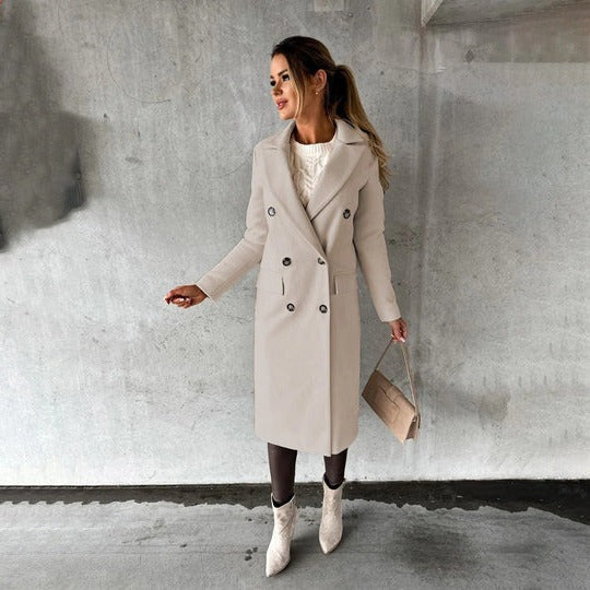Women's full-length insulated winter coat straight-cut design for cold weather daily warmth