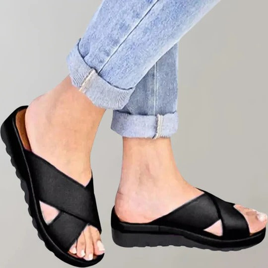 Women's slip-on slippers neutral tones cushioned footbed for indoor outdoor everyday comfort