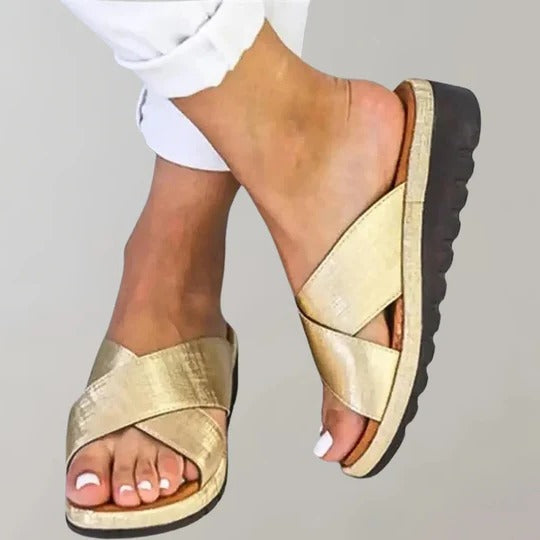 Women's slip-on slippers neutral tones cushioned footbed indoor outdoor everyday comfort casual style
