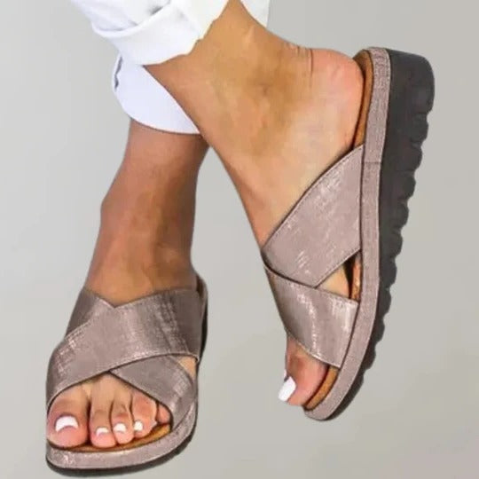 Women's slip-on slippers neutral comfort cushioned footbed indoor outdoor everyday casual wear